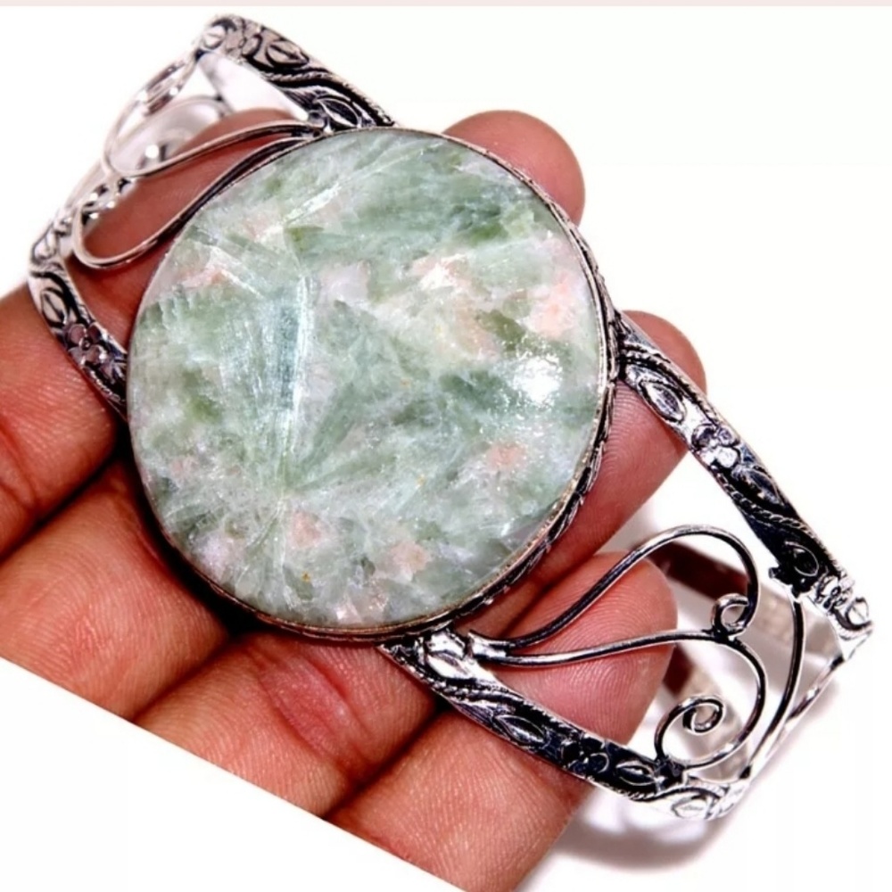 New Aqua Serphanite Silver Cuff Bracelet.